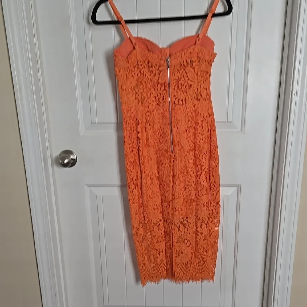 Bebe Orange Lace Midi Dress Sweetheart Neckline w Adjustable & Removable Straps - Picture 7 of 9